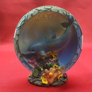 3D Dolphin Embedded Polystone Dome and Base Shelf Decor